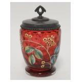 1188	VICTORIAN RUBY ENAMELED PICKLE CASTOR INSERT, INVERTED THUMBPRINT, METAL LID FITS NICELY