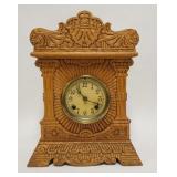 1193	PRESSED OAK NEW HAVEN GINGERBREAD CLOCK, NO PENDULUM, 8 DAY, HALF HOUR STRIKE, CATHEDRAL GONG, 