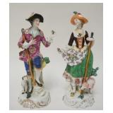 1206	PAIR OF SITZENDORF PORCELAIN FIGURES, MAN & WOMAN, DOG & LAMB, HAND PAINTED, BOTH HAVE CHIPS, H