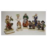 1209	GROUP OF 6 HAND PAINTED PORCELAIN FIGURES, VARIOUS MAKERS, WOMAN W/BASKET ON HER HEAD HAS SOME 
