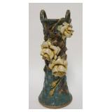 1213	TURN TEPLITZ BASKET WEAVE VASE W/APPLIED ROSES, PETAL CHIPPED ON UPPERMOST ROSE, 15 IN HIGH