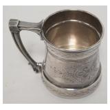 1218	ENGLISH STERLING SILVER MUG FOR BAILEY & CO, MONOGRAMMED, 4 IN HIGH, 6.02 TOZ