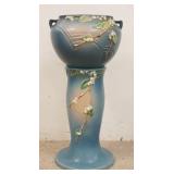 1224	ROSEVILLE BLUE SNOWBERRY POT & PEDESTAL, 25 1/2 IN HIGH