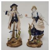 1227	PAIR OF HAND PAINTED PORCELAIN FIGURES, UNMARKED, A LADY & GENTLEMAN, 11 1/2 IN HIGH