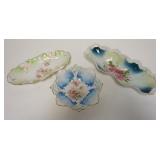 1229	3 FLORAL PORCELAIN BOWLS, POSSIBLY RS PRUSSIA, LARGER BOWL IS 11 IN