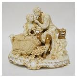 1231	GERMAN PORCELAIN FIGURE GROUP, LADY & GENTLEMAN W/LAMB & BIRD, HAS LACE DAMAGE & CHIPS ON THE C