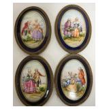 1232	4 CZECH PORCELAIN MINIATURE PLAQUES, COURTING COUPLES, BRASS FRAMES, 2 ARE LOOSE IN THE FRAMES,