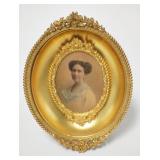 1234	GILT & BRASS DRESSER FRAME W/HAND COLORED PHOTO OF A LADY, FRAME IS SIGNED & MARKED PATENT APPL