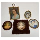 1236	LOT OF 5 MINIATURE PORTRAITS, FRAMES, LARGEST IS 5 IN X 5 3/4 IN