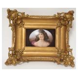 1240	PORTRAIT ON PORCELAIN IN A GOLD FRAME, HAS PAINT LOSS IN THE NECK AREA, 10 IN X 8 IN OVERALL, P