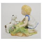 1243	ROYAL WORCESTER PORCELAIN FIGURE *TWO BABIES*, CHILD & DOG, MODELED BY F.G. DOUGHTY, 4 IN WIDE 