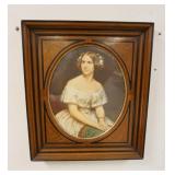 1254	PRINT OF LADY IN A WALNUT VICTORIAN FRAME, FRAME HAS GOLD LINER & CARVED & EBONIZED ACCENTS, 20