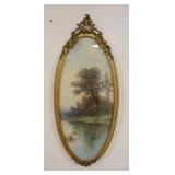 1258	COUNTRY PASTEL IN OVAL FRAME, BRASS TRIM HAS DAMAGE, 26 IN X 11 IN INCLUDING FRAME