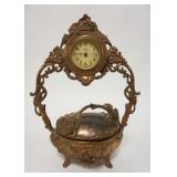 1263	VICTORIAN METAL DRESSER BOX W/CLOCK, CLOCK IS NEW HAVEN, LID NEEDS TO BE REATTACHED, 11 1/4 IN 