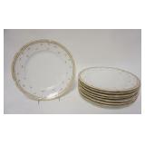 1268	SET OF 8 GDA LIMOGES PLATES, HAVE A FINELY RIBBED BORDER & ROSE DECORATION, 9 7/8 IN