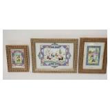 1270	GROUP OF 3 PAINTINGS IN MOSIAC FRAMES, WARRIORS ON HORSEBACK, LARGEST IS 10 7/8 X 8 1/2 IN