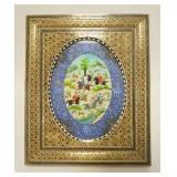 1271	PAINTING OF HUNTERS IN ELABORATE MOSAIC FRAME, 10 7/8 IN X 13 1/8 IN INCLUDING FRAME