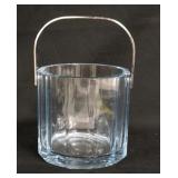 1272	SIGNED FACETED ICE BUCKET, HAS A CHROME HANDLE, LIGHT BLUE COLOR, POLISHED PONTIL, 5 7/8 IN HIG