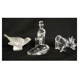 1278	4 CRYSTAL FIGURES, COLERAUK FROSTED BIRD, CHIMNEY SWEEP, REINDEER & SIGNED WALRUS, TALLEST IS 5