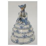 1287	STAFFORDSHIRE LADY W/DOG POWDER BOX, HAND PAINTED, 8 5/8 IN HIGH