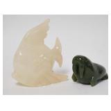 1290	2 STONE CARVINGS-FISH & WALRUS, TALLEST IS 4 1/2 IN