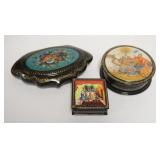1295	3 BLACK LACQUER ENAMELED BOXES, 2 ARE SIGNED, LARGEST IS 5 3/4 IN X 3 1/4 IN