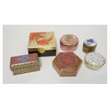 1296	LOT OF 6 DRESSER BOXES, MOSAIC, PORCELAIN, ETC, LARGEST HAS A MIRROR INSIDE & IS 4 3/4 IN SQUAR