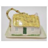1301	BROWN MARK IRISH BELLEEK COTTAGE BUTTER DISH, 4 3/4 IN HIGH