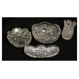 1308	4 PIECES AMERICAN BRILLIANT CUT GLASS, ALL HAVE RIM CHIPS, LARGE BOWL IS 8 1/4 IN