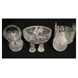 1316	CUT CRYSTAL LOT, SALT & PEPPER SHAKERS HAVE STERLING SILVER TOPS, BOWL IS 8 3/4 IN