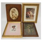 1324	4 PIECE FRAMED ARTWORK, ONE FRAME IS TIGER OAK, LARGEST IS 10 IN X 12 1/4 IN INCLUDING FRAME