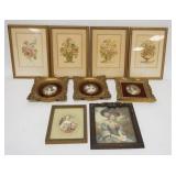 1327	9 PIECE FRAMED ARTWORK, BEAUTIFUL WOMEN & BOTANICAL, LARGEST IS 7 3/4 IN X 10 3/4 IN INCLUDING 
