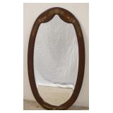 1334	PAINT DECORATED OVAL MIRROR, BEVELED, UNUSUAL SHAPED TOP, 22 IN X 29 1/2 IN
