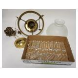 1340	ELECTRIC HANGING LAMP W/FROSTED CUT SHADE & CUT PRISMS, NEEDS REWIRING, 10 1/2 IN DIAMETER