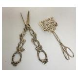 1343	2 PIECE SILVER LOT, STERLING SILVER GRAPE SHEARS & 800 SILVER TOAST TONGS, LONGEST IS 6 3/4 IN