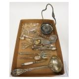 1344	LOT OF SILVERPLATE & PRISMS, LARGE LADLE IS 11 1/2 IN LONG, SERVER HAS A STERLING SILVER HANDLE