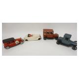 1347	4 TOY TIN CARS, ONE IS FRICTION, JAPAN, LONGEST IS 7 1/2 IN