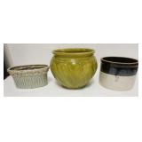 1350	3 PIECE LOT, PLANTER, JARDENIERE & CROCK, JARDENIERE IS 9 1/4 IN HIGH