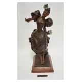 1001	V BRUYNEEL *COQUETTE* BRONZE FINISH METAL FIGURE ON A RED MARBLE BASE, TITLE PLATE NEEDS TO BE 