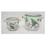 1006	2 LYNN CHASE *PARROTS OF PARADISE* CACHE POTS, TALLEST IS 7 1/4 IN