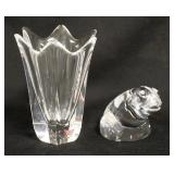 1013	ORREFORS CRYSTAL VASE & FROG, VASE IS 5 3/4 IN HIGH