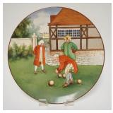 1020	HAND PAINTED WALL CHARGER, 3 GENTLEMEN IN A YARD, 15 3/8 IN