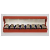 1022	SET OF 8 CARTIER STERLING SILVER SALT & PEPPER SHAKERS IN ORIGINAL BOX, 1 5/8 IN HIGH, 1.895 TO