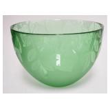 1028	LENOX GREEN GLASS BOWL *NATURES IMPRESSIONS* MADE IN ITALY, 11 IN DIAMETER X 7 1/2 IN HIGH
