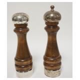 1045	STERLING SILVER & WOOD BOPEL, FRANCE SALT SHAKER & PEPPER GRINDER, TALLEST IS 11 1/8 IN