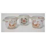 1052	3 RICHARD GINORI CACHE POTS, 2 W/CHICKENS, ONE FLORAL, 4 IN HIGH