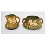 1069	ROSEVILLE ZEPHR LILY CREAMER & SUGAR, TALLEST IS 3 1/4 IN