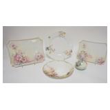 1072	5 PIECE HAND PAINTED LIMOGES, 2 PLATES, 2 TRAYS, & VASE, LARGEST PLATE IS 9 5/8 IN