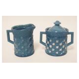 1075	WESTMORELAND GLASS BLUE OPAQUE CREAMER & COVERED SUGAR, THESE WERE ORIGINALLY SOLD AS MUSTARD C