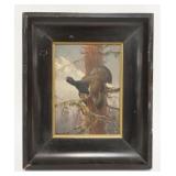 1085	SMALL SIGNED OIL ON BOARD, TURKEY ON A TREE, SNOW CAPPED MOUNTAINS BEHIND, SIGNED LOWER RIGHT, 